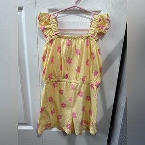 Old Navy Yellow Romper with Pink Floral Design